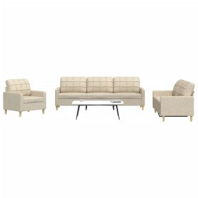 3-piece sofa set in cream-colored fabric by , Sofas - Ref: Foro24-3278289, Price: 676,18 €, Discount: %