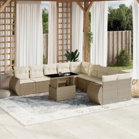 Gartensofa-Set 11-teilig mit Kissen aus synthetischem Rattan in Beige. von , Gartensets - Ref: Foro24-3268798, Preis: 927,01 ...