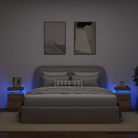 Mesitas noche con LED 2 uds madera roble artisian 35x39x55 cm de , Mesitas de noche - Ref: Foro24-857657, Precio: 107,79 €, D...