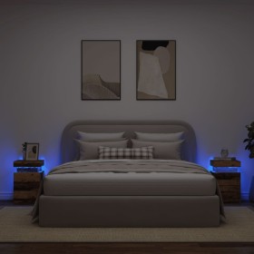 Bedside tables with LED lights, set of 2, aged wood, 35x39x55 cm by , Nightstands - Ref: Foro24-857655, Price: 107,35 €, Disc...