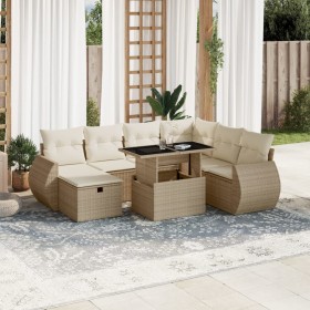 Garden sofa set with 8-piece rattan cushions.