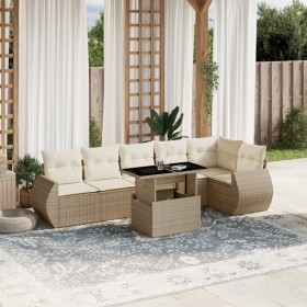 Gartensofagarnitur 7-teilig mit Kissen aus synthetischem Rattan in Beige. von , Gartensets - Ref: Foro24-3268548, Preis: 659,...