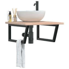 Estante de lavabo de pared de acero y madera maciza de roble de , Tocadores de baño - Ref: Foro24-3302463, Precio: 90,74 €, D...