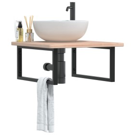 Estante de lavabo de pared de acero y madera maciza de roble de , Tocadores de baño - Ref: Foro24-3302461, Precio: 91,27 €, D...