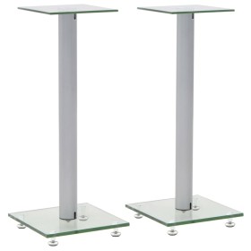 Tempered glass speaker stands, column design, silver, 2 units by , Speaker stands - Ref: Foro24-50672, Price: 54,99 €, Discou...