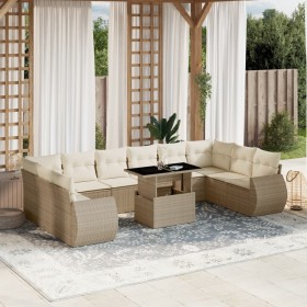 Gartensofa-Set 11-teilig mit Kissen aus synthetischem Rattan in Beige. von , Gartensets - Ref: Foro24-3268778, Preis: 984,40 ...