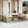 Gartensofa-Set 11-teilig mit Kissen aus synthetischem Rattan in Beige. von , Gartensets - Ref: Foro24-3268778, Preis: 981,27 ...