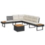 Zwei-teiliges Gartensofa-Set aus synthetischem Rattan in Schwarz mit Akazienholz und Kissen. von , Gartensets - Ref: Foro24-3...