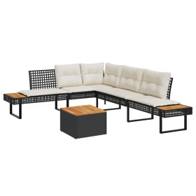 Zwei-teiliges Gartensofa-Set aus synthetischem Rattan in Schwarz mit Akazienholz und Kissen. von , Gartensets - Ref: Foro24-3...