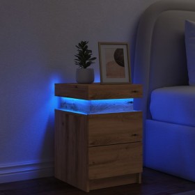 Bedside tables with LED lights 2 units brown oak wood 35x39x55 cm by , Nightstands - Ref: Foro24-857656, Price: 59,29 €, Disc...