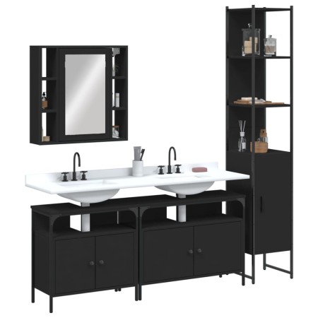 Juego de muebles de baño 4 piezas madera de ingeniería negro de , Muebles de baño - Ref: Foro24-3214745, Precio: 299,83 €, De...