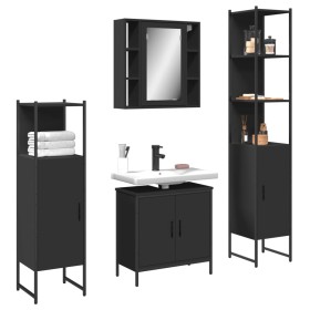 4-piece engineered wood bathroom furniture set in black by , Bathroom furniture - Ref: Foro24-3214770, Price: 285,33 €, Disco...