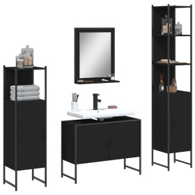 4-piece engineered wood bathroom furniture set in black by , Bathroom furniture - Ref: Foro24-3214359, Price: 265,17 €, Disco...