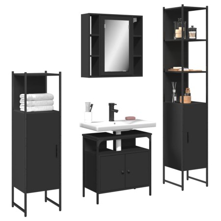 4-piece engineered wood bathroom furniture set in black by , Bathroom furniture - Ref: Foro24-3214765, Price: 296,83 €, Disco...