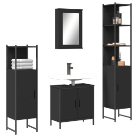 4-piece black plywood bathroom furniture set by , Bathroom furniture - Ref: Foro24-3214830, Price: 270,69 €, Discount: %