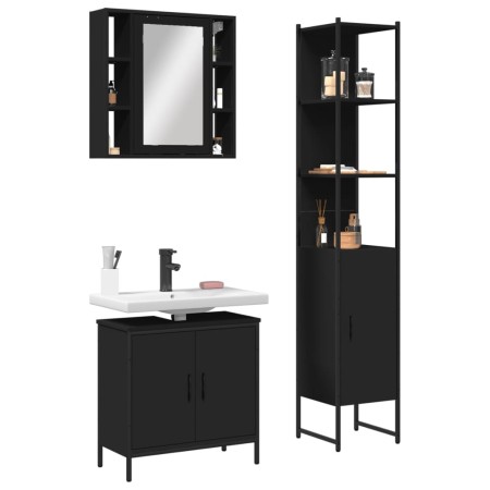 Set de muebles de baño 3 piezas madera contrachapada negro de , Muebles de baño - Ref: Foro24-3214740, Precio: 219,93 €, Desc...