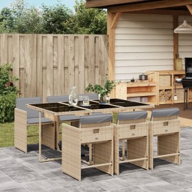 Garten-Essgruppe 7-teilig mit beigen Polstern aus synthetischem Rattan von , Gartensets - Ref: Foro24-3211092, Preis: 453,30 ...