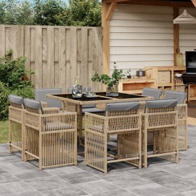 Garden dining set 9 pieces with beige synthetic rattan cushions by , Garden sets - Ref: Foro24-3211740, Price: 478,99 €, Disc...