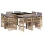 Set comedor de jardín 9 pzas con cojines ratán sintético beige de , Conjuntos de jardín - Ref: Foro24-3211740, Precio: 468,21...