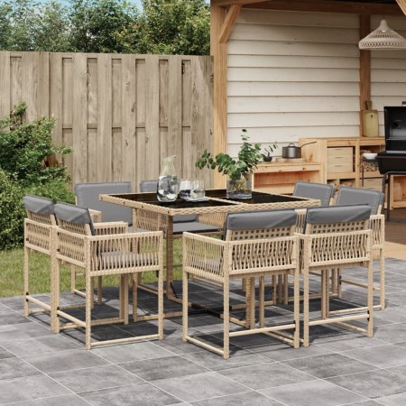 Garden dining set 9 pieces with beige synthetic rattan cushions by , Garden sets - Ref: Foro24-3211560, Price: 441,60 €, Disc...