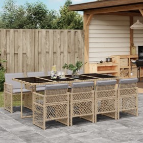 Garden dining set 9 pieces with beige synthetic rattan cushions by , Garden sets - Ref: Foro24-3210744, Price: 661,29 €, Disc...