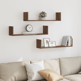 Wall shelves 3 units engineered wood brown oak 80x18x18 cm by , Shelves and shelves - Ref: Foro24-853296, Price: 33,11 €, Dis...