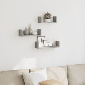 Wall shelf 3 units engineered wood Sonoma gray by , Shelves and shelves - Ref: Foro24-853313, Price: 18,17 €, Discount: %