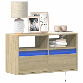 Wall-mounted TV unit with LED lights Sonoma oak 80x31x45 cm by , TV Furniture - Ref: Foro24-852329, Price: 72,48 €, Discount: %