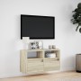 Wall-mounted TV unit with LED lights Sonoma oak 80x31x45 cm by , TV Furniture - Ref: Foro24-852329, Price: 72,60 €, Discount: %