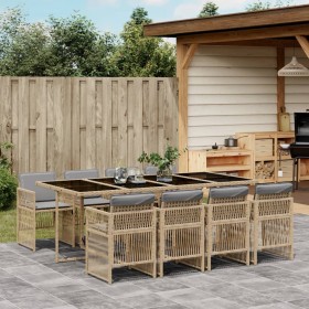 Garden dining set 9 pieces with rattan cushions