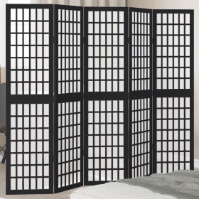 5-panel solid Paulownia wood room divider screen in black. by , Room dividers - Ref: Foro24-358773, Price: 124,24 €, Discount: %