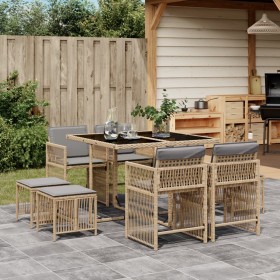 Garden dining set 9 pieces with rattan cushions