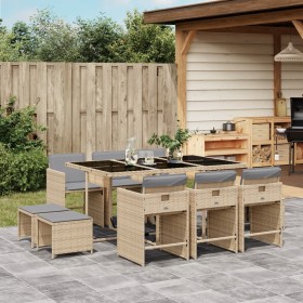 Set comedor de jardín 11 pzas con cojines ratán sintético beige by , Garden sets - Ref: Foro24-3211152, Price: 556,99 €, Disc...