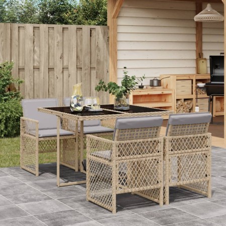 Garten-Essgruppe 5-teilig mit Kissen aus synthetischem Rattan in Beige. von , Gartensets - Ref: Foro24-3210720, Preis: 300,88...