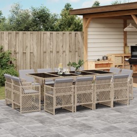 Garden dining set with 13-piece synthetic rattan beige cushions. by , Garden sets - Ref: Foro24-3210864, Price: 833,50 €, Dis...