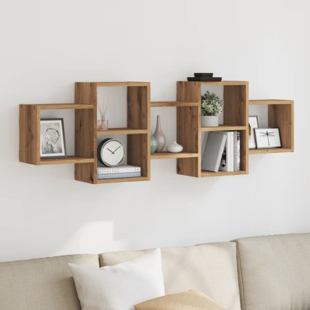 Engineered oak wood artisan wall shelf 129x18x42 cm by , Shelves and shelves - Ref: Foro24-853226, Price: 51,22 €, Discount: %