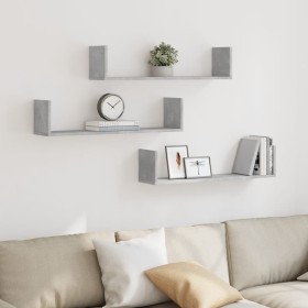 Wall shelves 3 units engineered wood gray concrete 80x18x18cm by , Shelves and shelves - Ref: Foro24-853293, Price: 32,28 €, ...