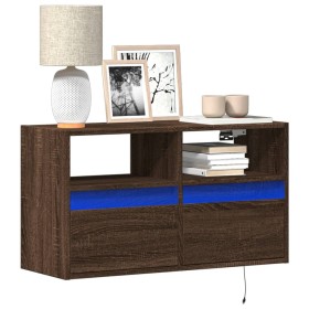 Wall-mounted TV stand with LED lights in brown oak, 80x31x45 cm. by , TV Furniture - Ref: Foro24-852333, Price: 74,74 €, Disc...