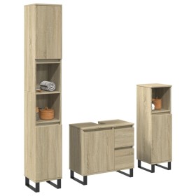 3-piece bathroom furniture set made of Sonoma oak plywood. by , Bathroom furniture - Ref: Foro24-3307678, Price: 218,99 €, Di...