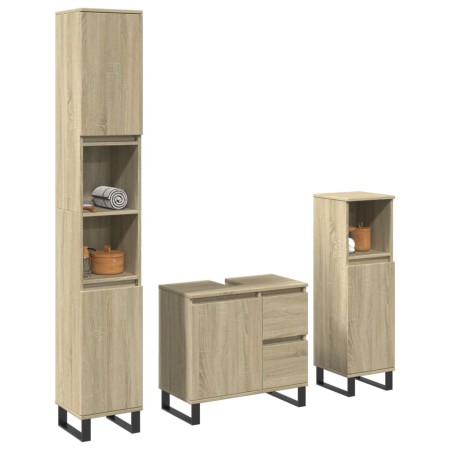 Set de muebles de baño 3 pzas madera contrachapada roble Sonoma de , Muebles de baño - Ref: Foro24-3307678, Precio: 220,03 €,...