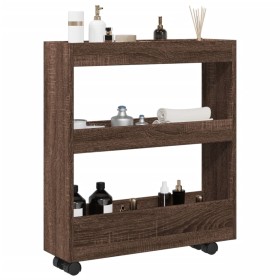 Narrow storage cart 3 levels brown oak wood by , Kitchen and dining carts - Ref: Foro24-855247, Price: 48,92 €, Discount: %