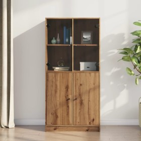 Tall sideboard with oak wood artisan doors.