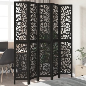 5-panel solid Paulownia wood room divider screen in black. by , Room dividers - Ref: Foro24-358760, Price: 160,28 €, Discount: %