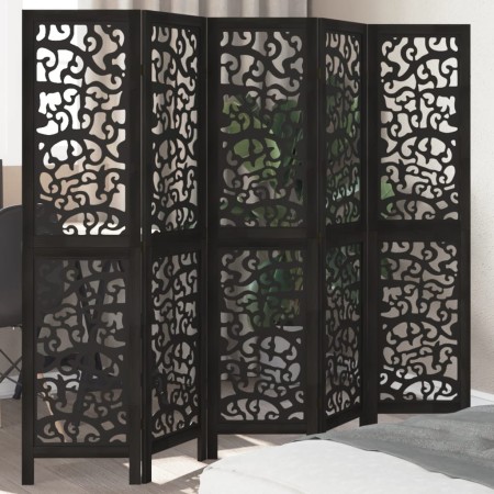 5-panel solid Paulownia wood room divider screen in black. by , Room dividers - Ref: Foro24-358757, Price: 121,70 €, Discount: %