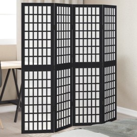 4-panel solid Paulownia wood room divider screen in black. by , Room dividers - Ref: Foro24-358769, Price: 101,36 €, Discount: %