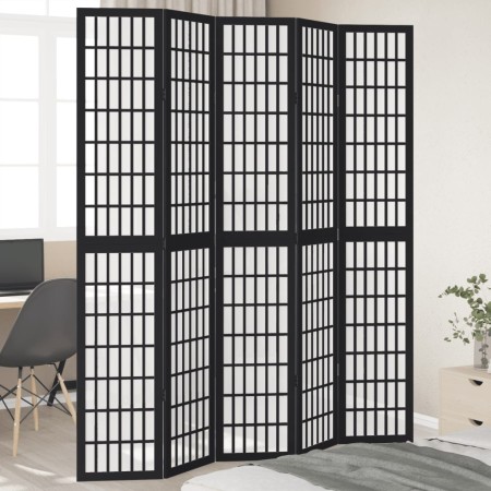 5-panel solid Paulownia wood room divider screen in black. by , Room dividers - Ref: Foro24-358776, Price: 151,96 €, Discount: %