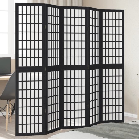 5-panel solid Paulownia wood room divider screen in black. by , Room dividers - Ref: Foro24-358774, Price: 134,84 €, Discount: %