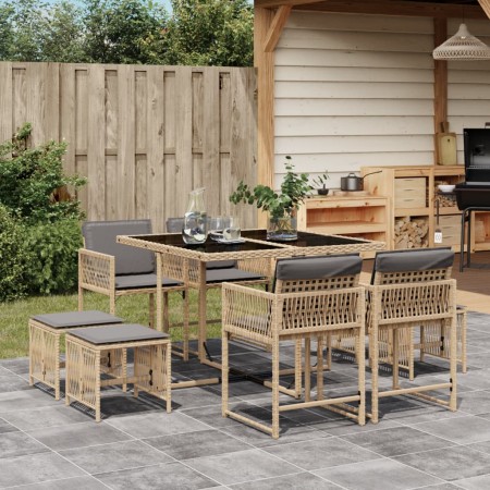 Garten-Essgruppe 9-teilig mit Kissen aus synthetischem Rattan in Beige. von , Gartensets - Ref: Foro24-3211500, Preis: 361,34...