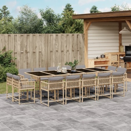 Garten-Essgruppe mit 15-teiligen Kissen aus synthetischem Rattan in Beige. von , Gartensets - Ref: Foro24-3211596, Preis: 890...