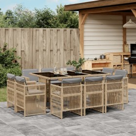 Garten-Essgruppe 11-teilig mit Kissen aus synthetischem Rattan in Beige. von , Gartensets - Ref: Foro24-3211032, Preis: 653,1...